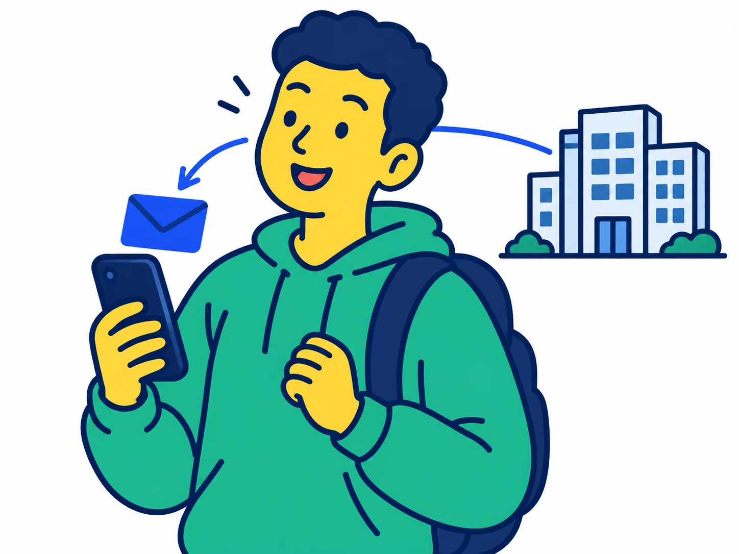 閉じた封筒で表した招待が学生に届くイメージ